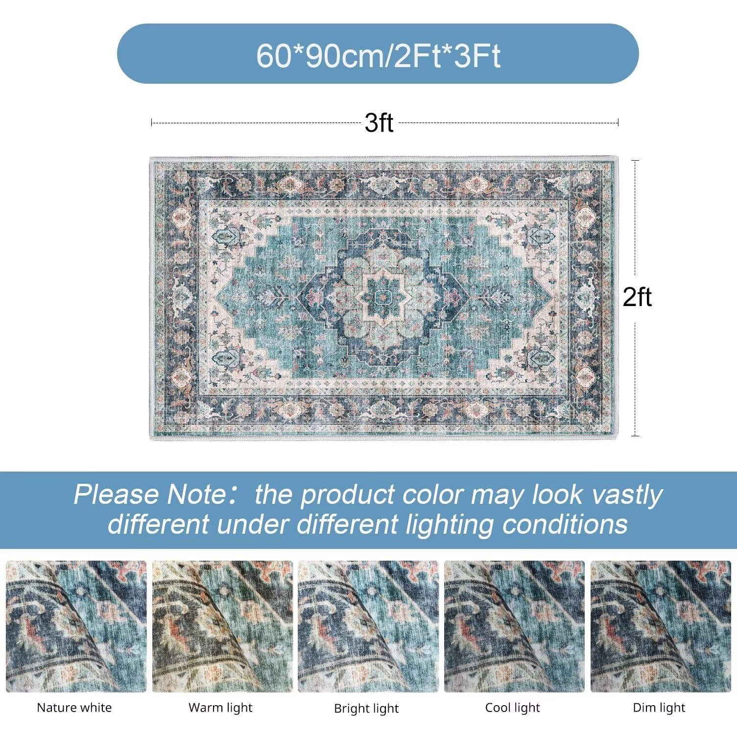 KONYXALU Washable Rugs 2x3 - Oriental Entryway Rugs Non Slip Small Area Rug Aesthetic Distressed Door Mat Boho Bathroom Low-Pile Floor Carpet for Indoor Front Entrance Kitchen Bedroom