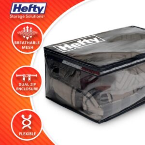 Hefty Extra Large Flexible Tote with Breathable Mesh, Double Zipper, 2 Handles – Ideal for Moving or Clothes & Apparel Storage, Alternative to Plastic Bin, Organizer or Container – 2 Pack