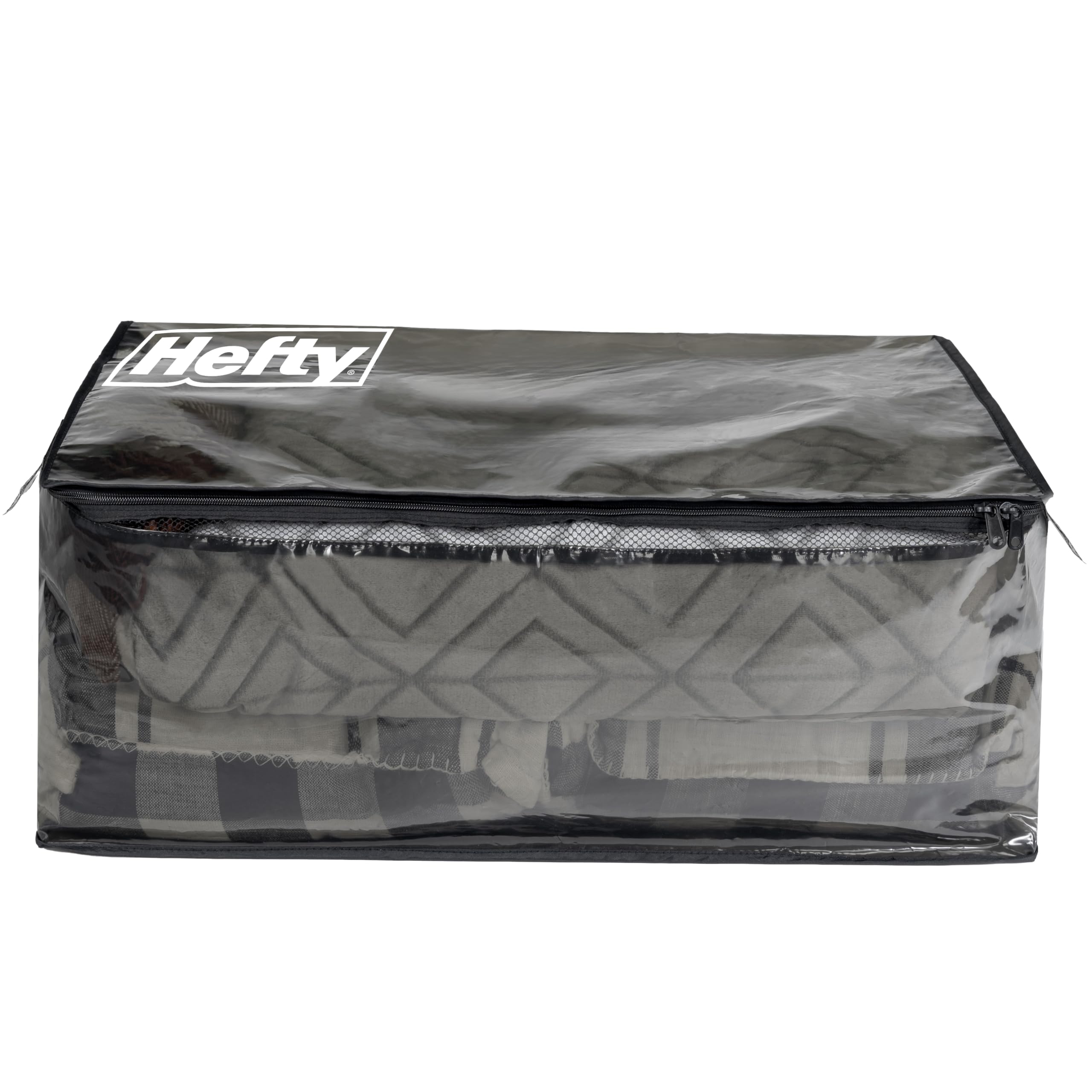 Hefty Extra Large Flexible Tote with Breathable Mesh, Double Zipper, 2 Handles – Ideal for Moving or Clothes & Apparel Storage, Alternative to Plastic Bin, Organizer or Container – 2 Pack