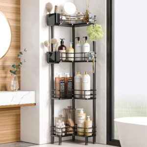 vetacsion corner shower caddy with toothbrush shelves, 4 tier standing rustproof shower organizer, metal floor shower shelves for bathroom storage