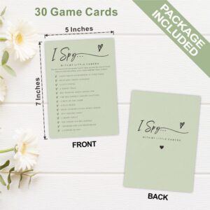 30 Pcs Bridal Shower Game Cards, I Spy With My Little Camera, Minimalism Fill In Style Game Cards For Mr & Mrs, Engagement Party, Wedding, Newlyweds Party Supplies(Green) - B02