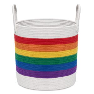 loilam cotton rope basket, rainbow pride blanket basket, toy storage basket, woven laundry baskets with handles