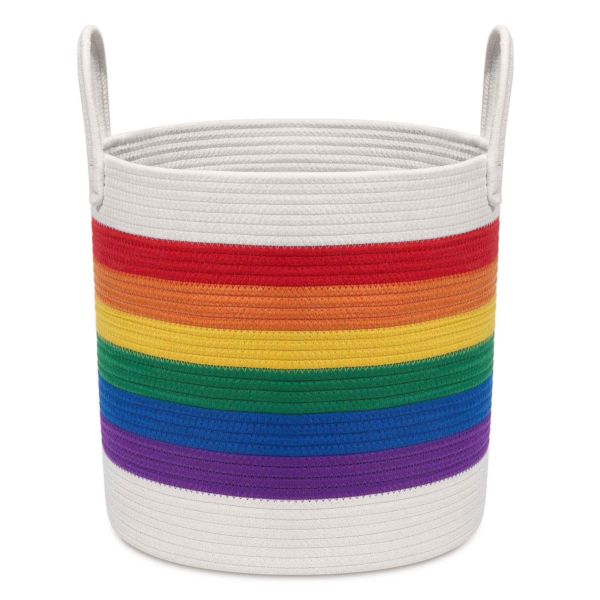 LOILAM Cotton Rope Basket, Rainbow Pride Blanket Basket, Toy Storage Basket, Woven Laundry Baskets with Handles