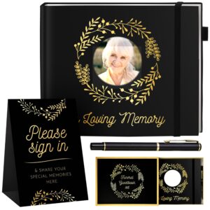 elegant black funeral guest book, 10 x 8 inches 120 pages guest book for funeral, 360 entries guest book for funeral and memory, memorial service guest book with pen and sign, memorial guest book