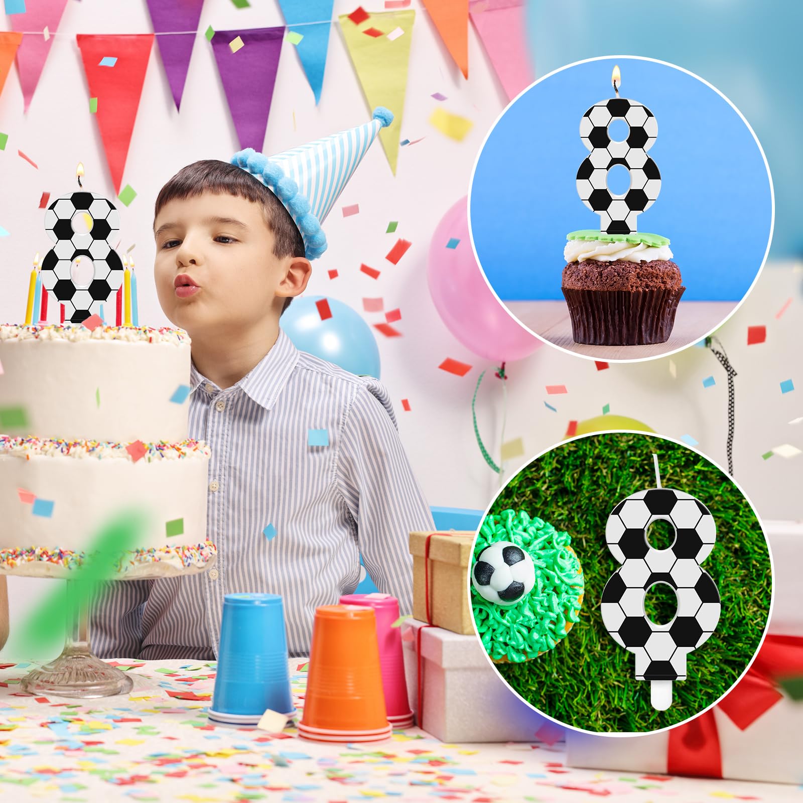 Conelist Soccer Number Candles Soccer Birthday Candles Soccer Ball Cake Topper Decorations for Kids Adults Numeral Anniversary Celebrations Supplies (Number 8)