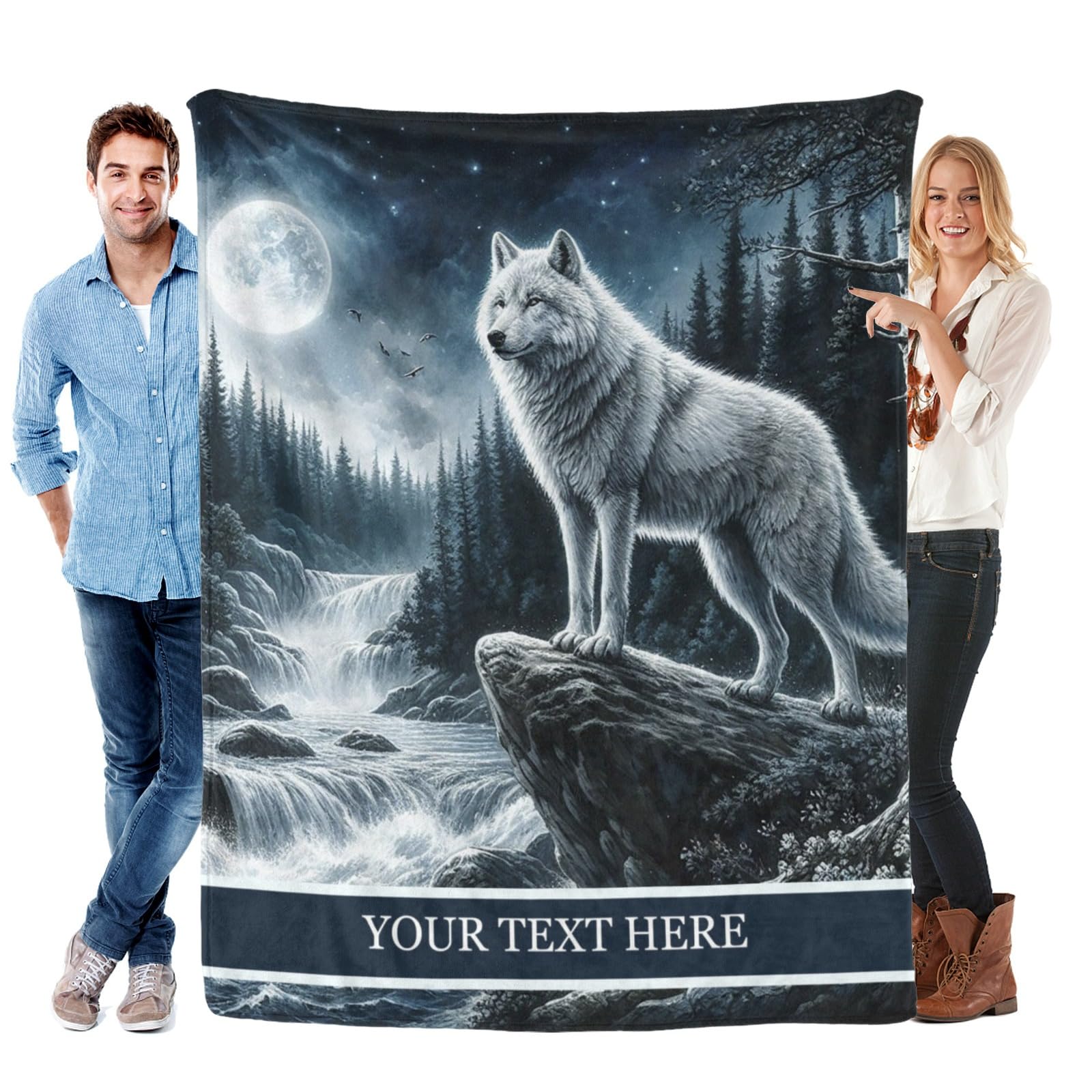 CUSPILO Personalized Wolf Blanket, Ultra Soft Micro Flannel Blanket for Bed Couch Living Room(Teens), 50 x 60 Inches