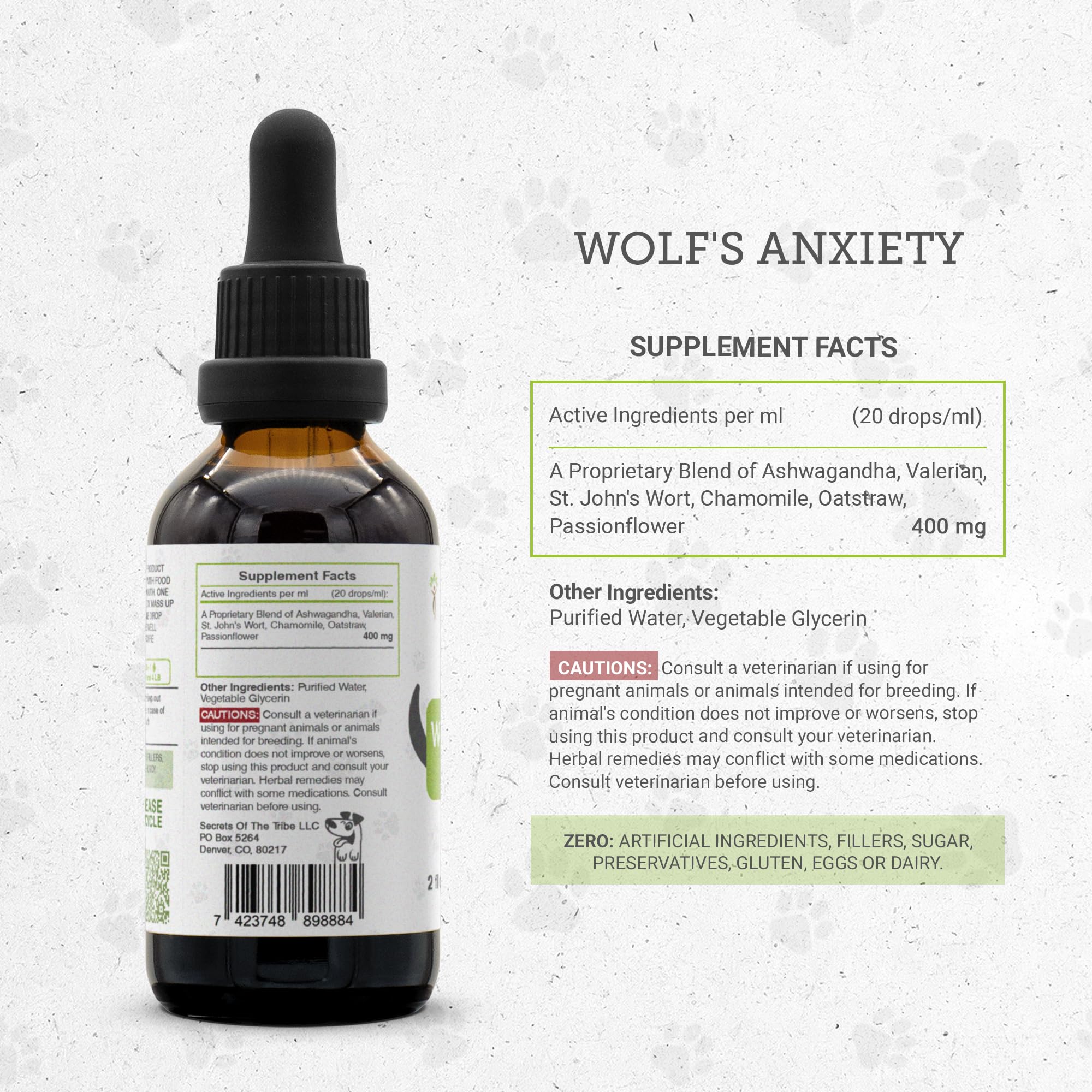 Wolf's Anxiety | Natural Herbal Dietary Supplement for Dogs | Support Stress Relief in Dogs | Alcohol-Free Extract, Ashwagandha, Valerian, St. John's Wort, Chamomile, Passionflower 2 oz