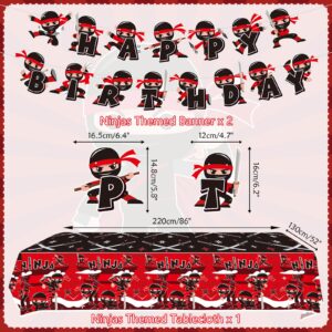 Ninja Birthday Party Decoration - Include Pattern Banner, Tablecloth, Plates, Napkins, Tableware, Karate Party Ninja Warrior Master Party Supplies for Boys Girls Baby Shower, Serves 20