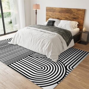 Fashion Mid-Century Geometric Art Non Slip Rugs, Simple Black and White Lines Arch Printed Area Rug, Low Pile Foldable Bedroom Mat for High Traffic Area Living Room Hallway Apartmen,5.3x6.6ft