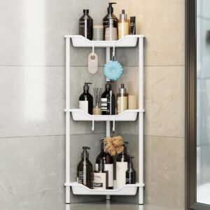 vetacsion corner shower caddy, 3 tier standing rustproof shower organizer, plastic metal splicing floor shower shelves for bathroom storage, white