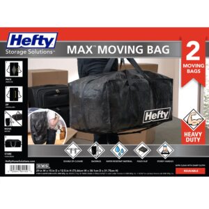 Hefty Moving Bag – Extra Large Double Zipper Backpack – Heavy Duty, Water Resistant, Foldable, Reusable Packing & Storage Tote with Shoulder Straps for Garage and Basement Organization – 2 Pack