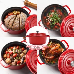 WANGYUANJI Enameled Dutch Oven Pot with Lid,3.2 Quarts Enamel Cast Iron Cookware Pot,Heavy-Duty Casserole with Dual Handle,Round Dutch Ovens for Braising and Bread Baking,Red