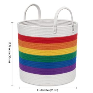 LOILAM Cotton Rope Basket, Rainbow Pride Blanket Basket, Toy Storage Basket, Woven Laundry Baskets with Handles