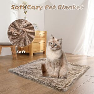 PJYuCien Fluffy Fleece Calming Pet Throw Blanket, Super Soft and Warm for Indoor Cats and Dogs, Small 16 * 24", Machine Washable, Grey Puppy Blanket(Brown)