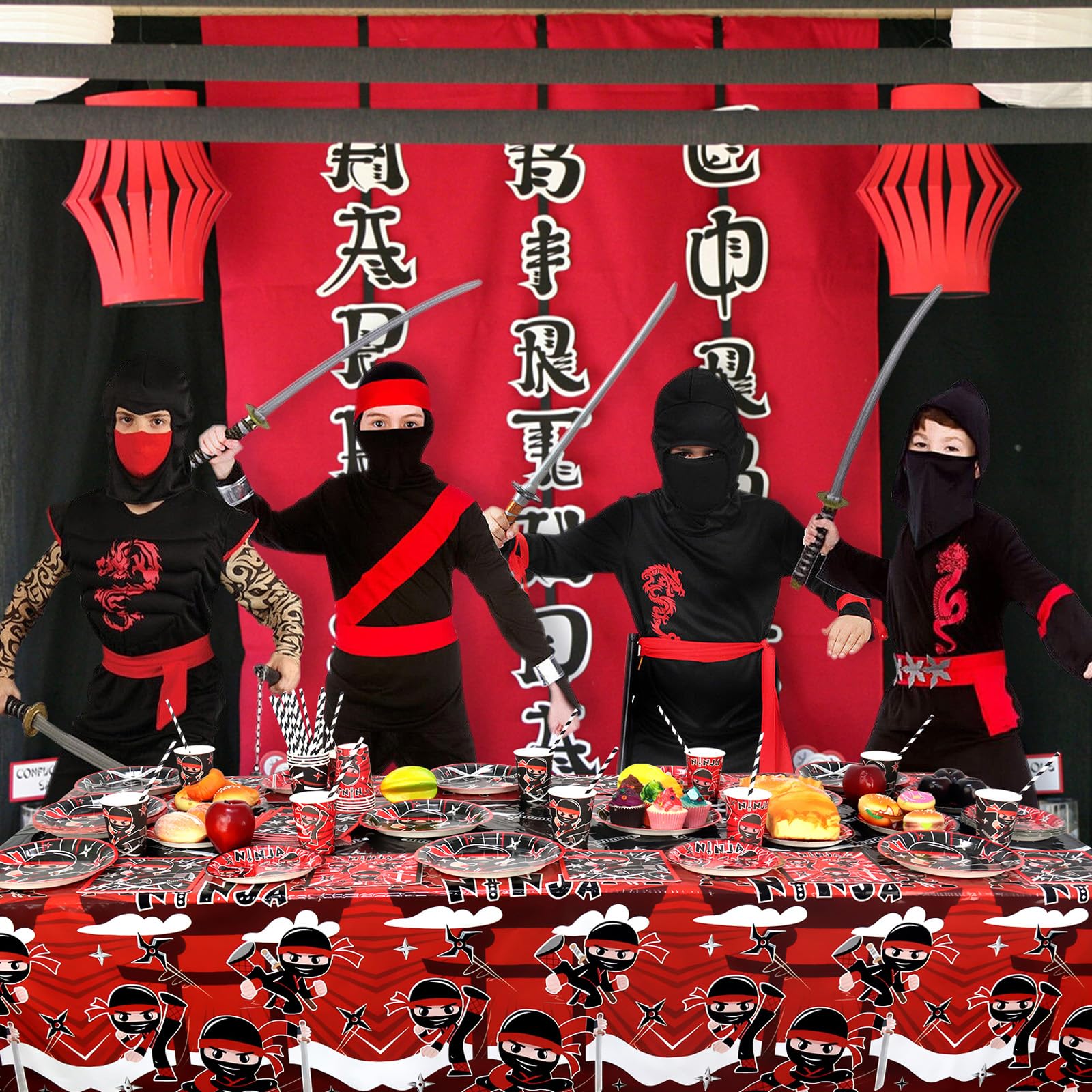 Ninja Birthday Party Decoration - Ninja Warrior Party Supplies Include Plates, Tablecloth, Napkins, Tableware, Karate Party Ninja Master Party Supplies for Boys Girls Baby Shower, Serves 40