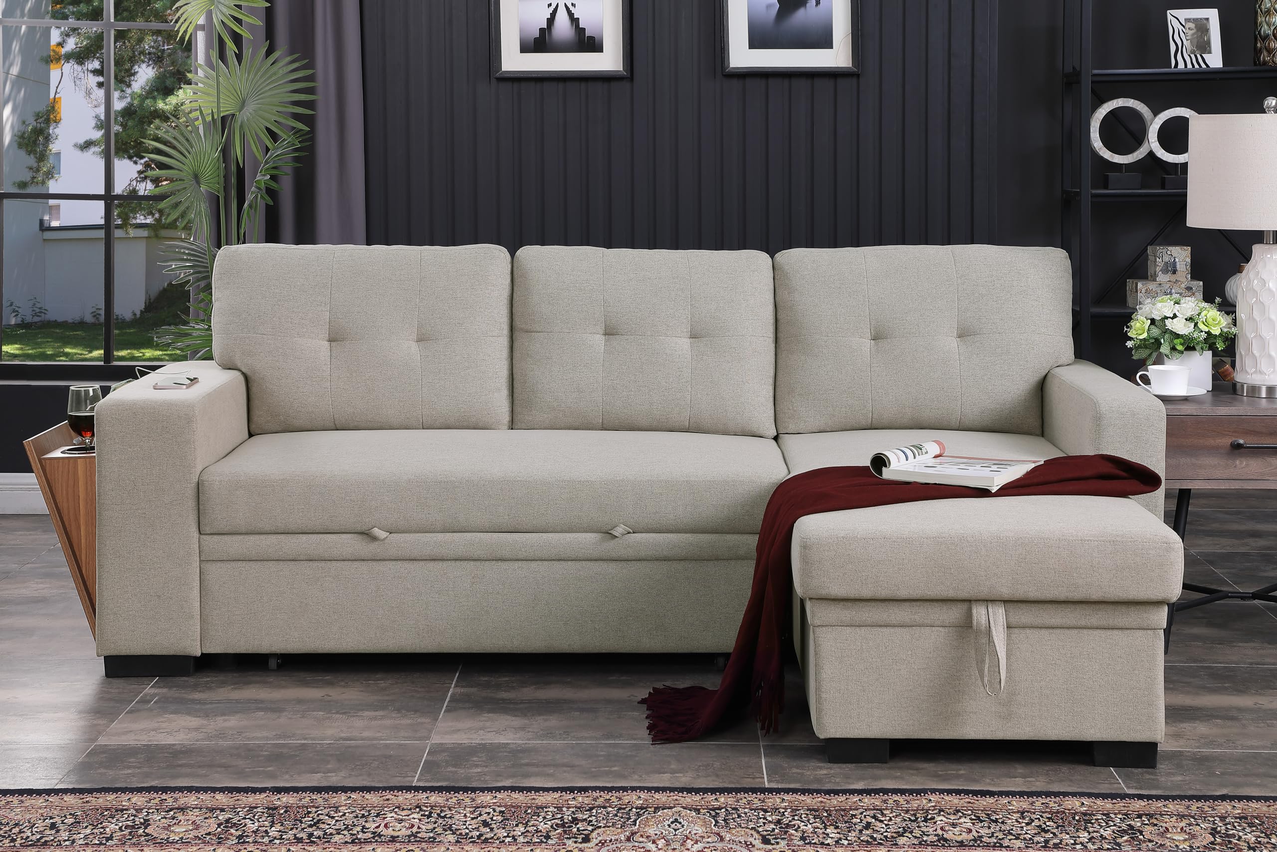 Devion Furniture Alexis Sofabed, 92" W x 53" D x 35H, Light Gray