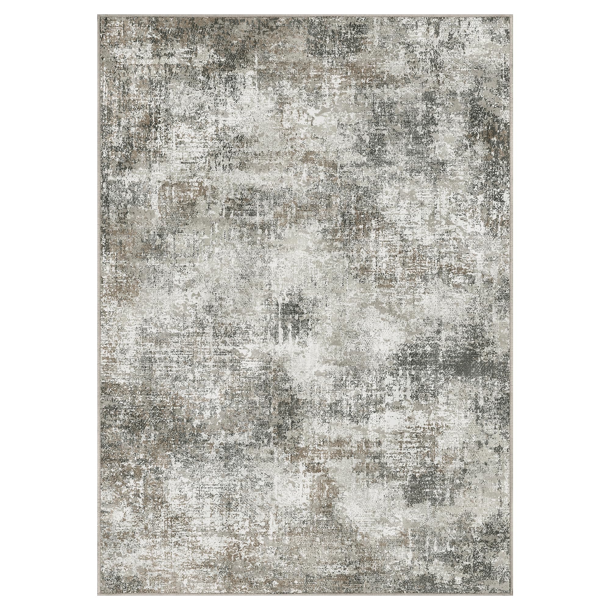 GENIMO Washable Area Rugs for Living Room Bedroom, 8x10 Modern Abstract Non Slip Rug, Low Pile Soft Contemporary Indoor Floor Carpet Cover for Dinning Room Kitchen, Slate