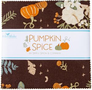 pumpkin spice riley blake 5-inch stacker, 42 precut fabric quilt squares by simple simon & company, assorted