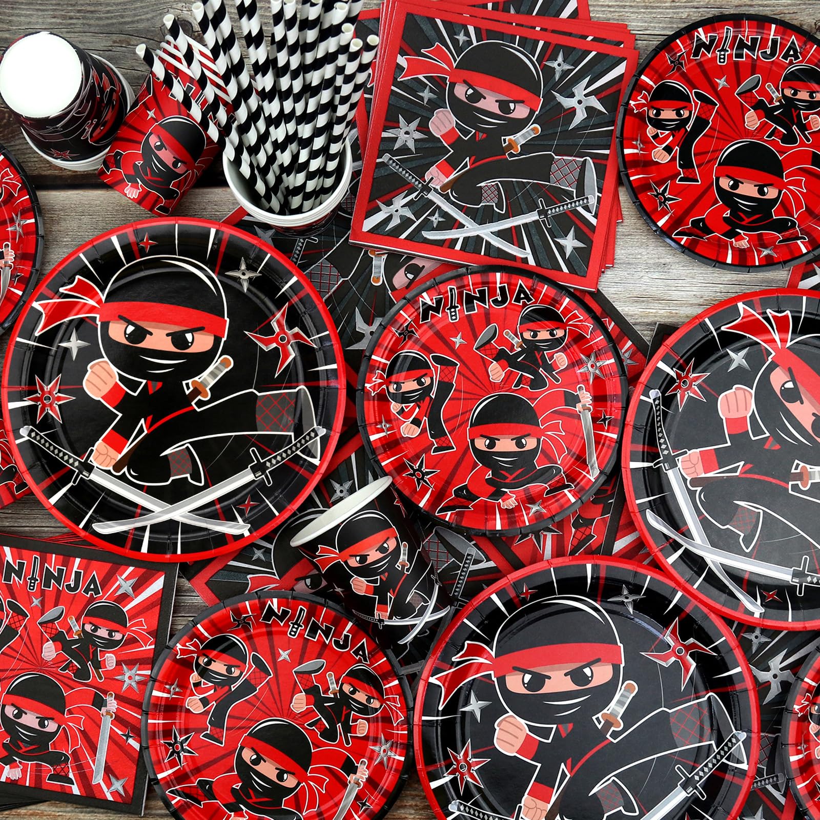 Ninja Birthday Party Decoration - Ninja Warrior Party Supplies Include Plates, Tablecloth, Napkins, Tableware, Karate Party Ninja Master Party Supplies for Boys Girls Baby Shower, Serves 40