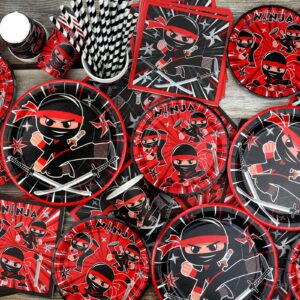 Ninja Birthday Party Decoration - Include Pattern Banner, Tablecloth, Plates, Napkins, Tableware, Karate Party Ninja Warrior Master Party Supplies for Boys Girls Baby Shower, Serves 20