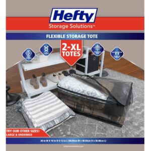 Hefty Extra Large Flexible Tote with Breathable Mesh, Double Zipper, 2 Handles – Ideal for Moving or Clothes & Apparel Storage, Alternative to Plastic Bin, Organizer or Container – 2 Pack