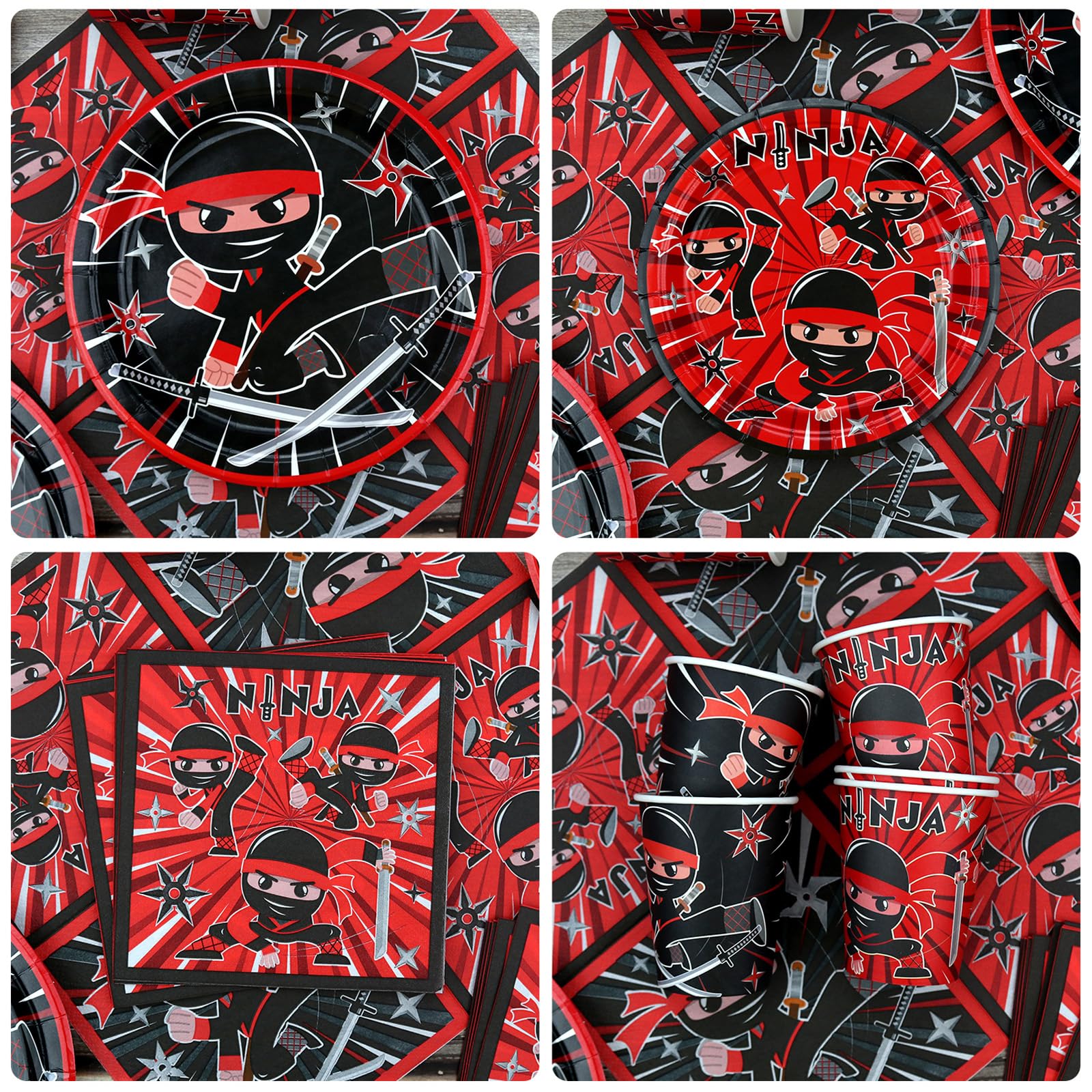 Ninja Birthday Party Decoration - Include Pattern Banner, Tablecloth, Plates, Napkins, Tableware, Karate Party Ninja Warrior Master Party Supplies for Boys Girls Baby Shower, Serves 20