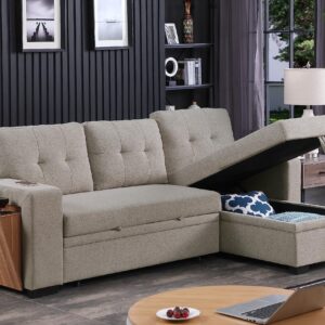 Devion Furniture Alexis Sofabed, 92" W x 53" D x 35H, Light Gray