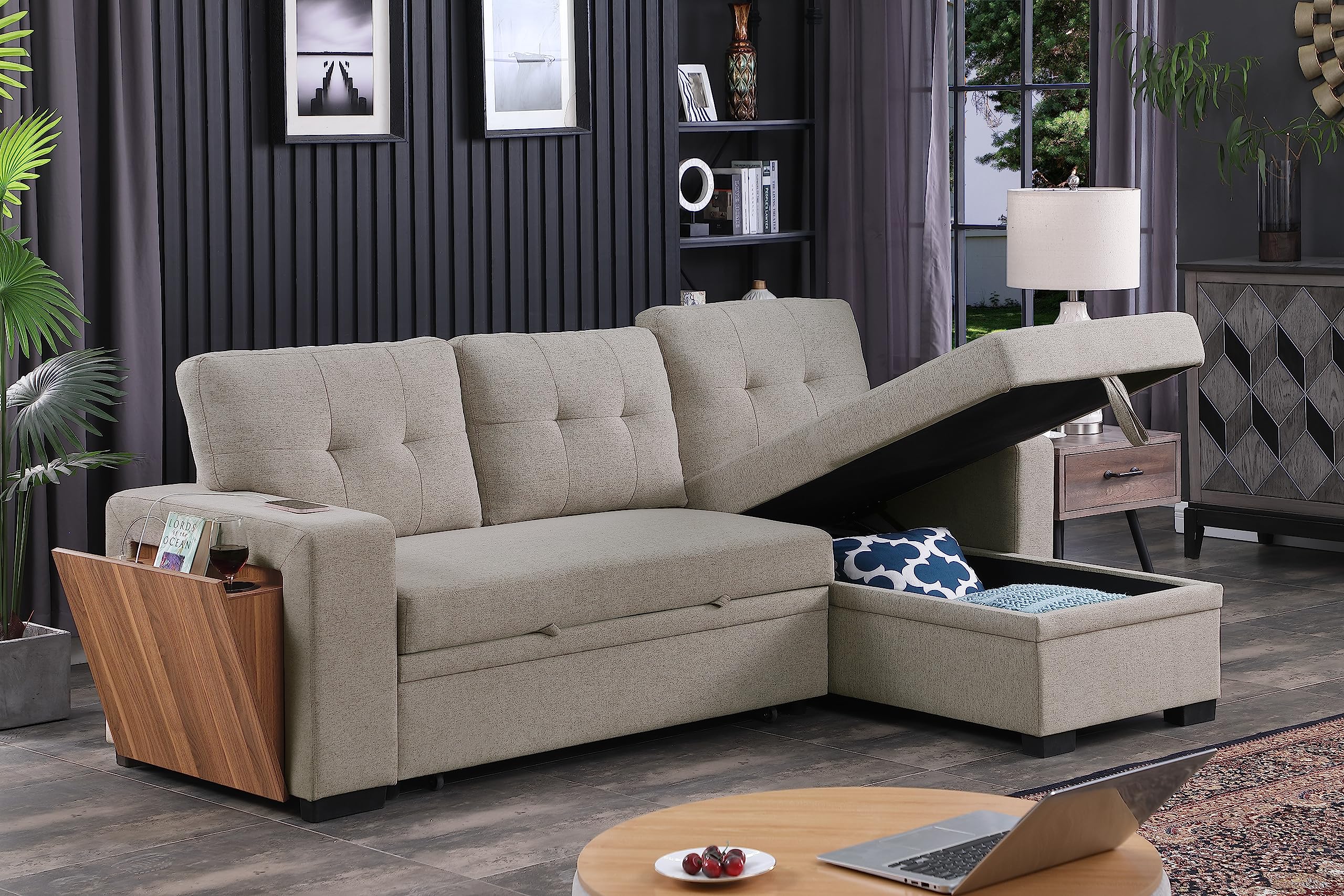 Devion Furniture Alexis Sofabed, 92" W x 53" D x 35H, Light Gray