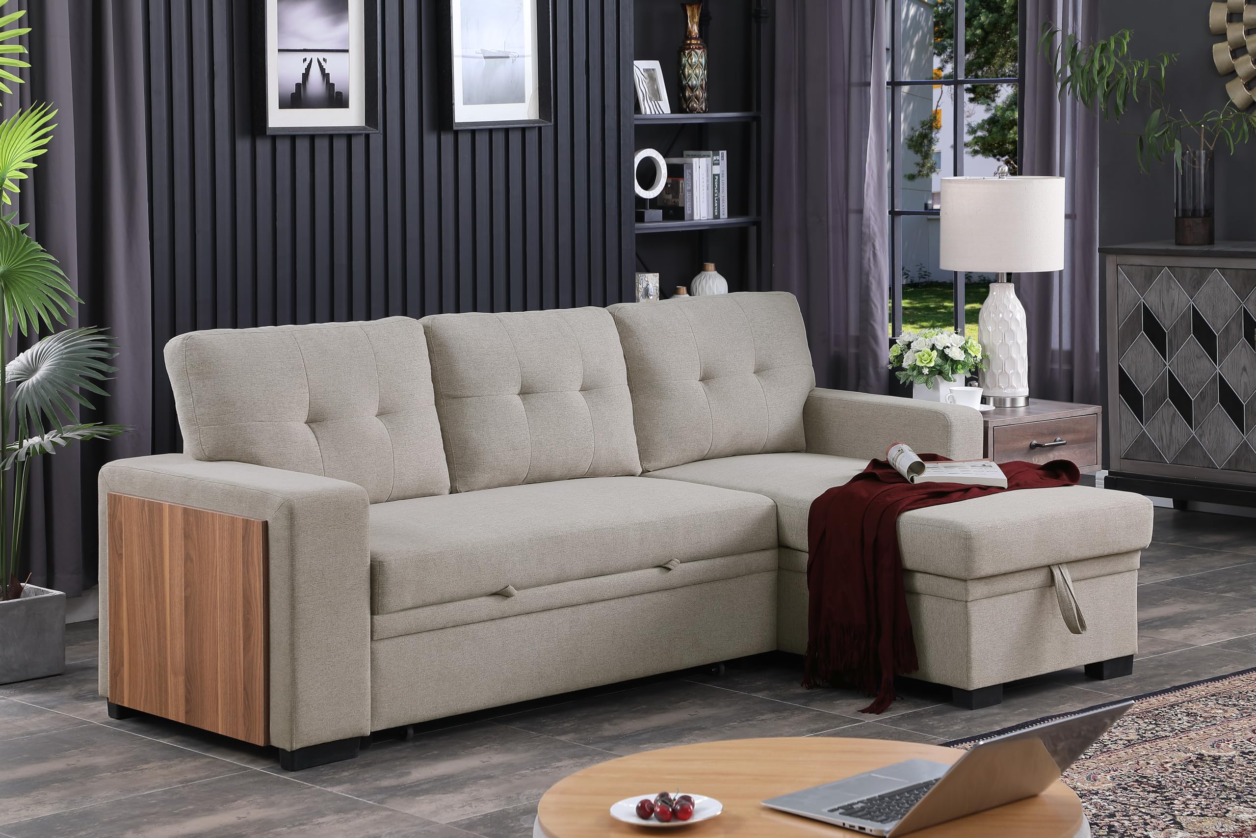 Devion Furniture Alexis Sofabed, 92" W x 53" D x 35H, Light Gray