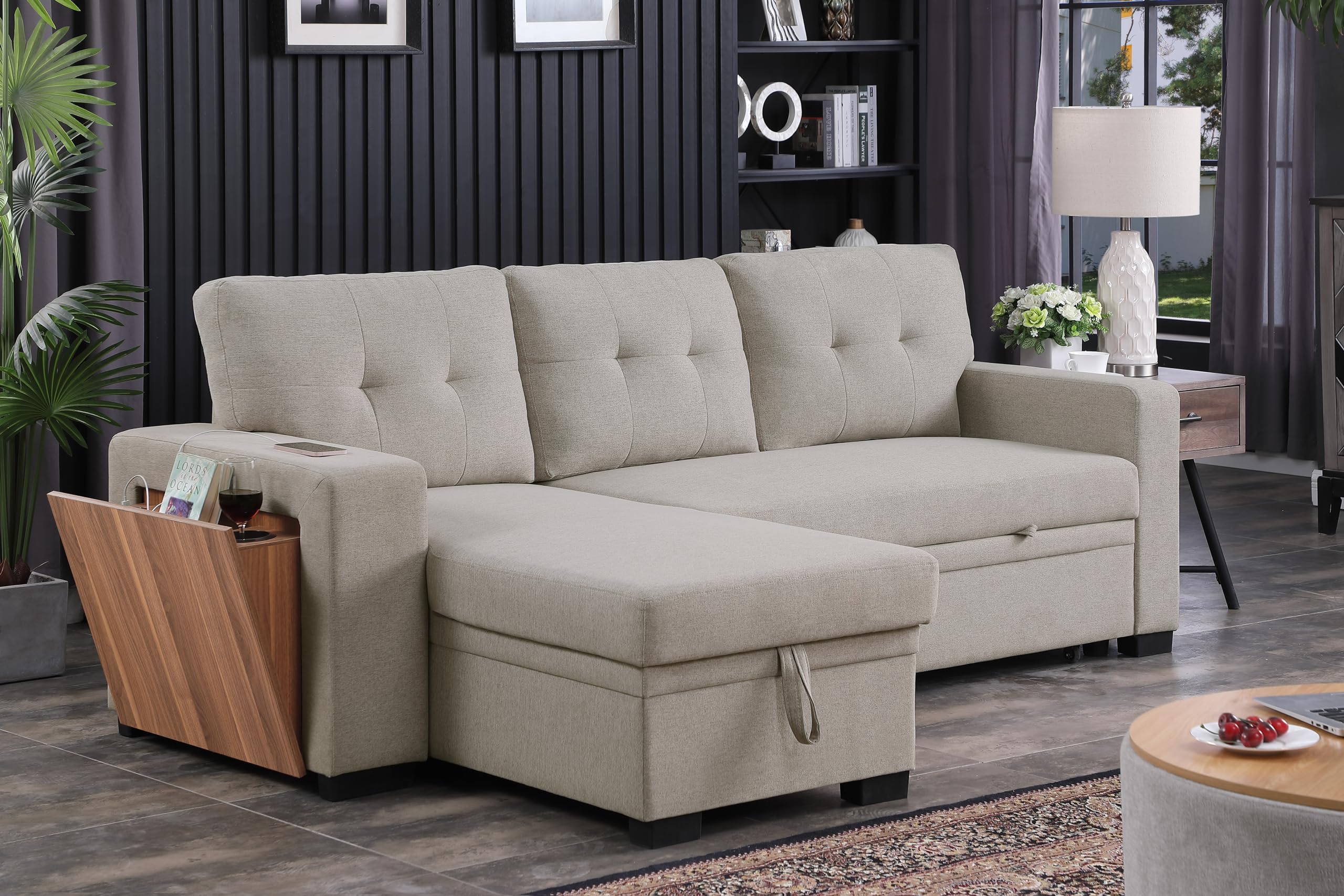 Devion Furniture Alexis Sofabed, 92" W x 53" D x 35H, Light Gray