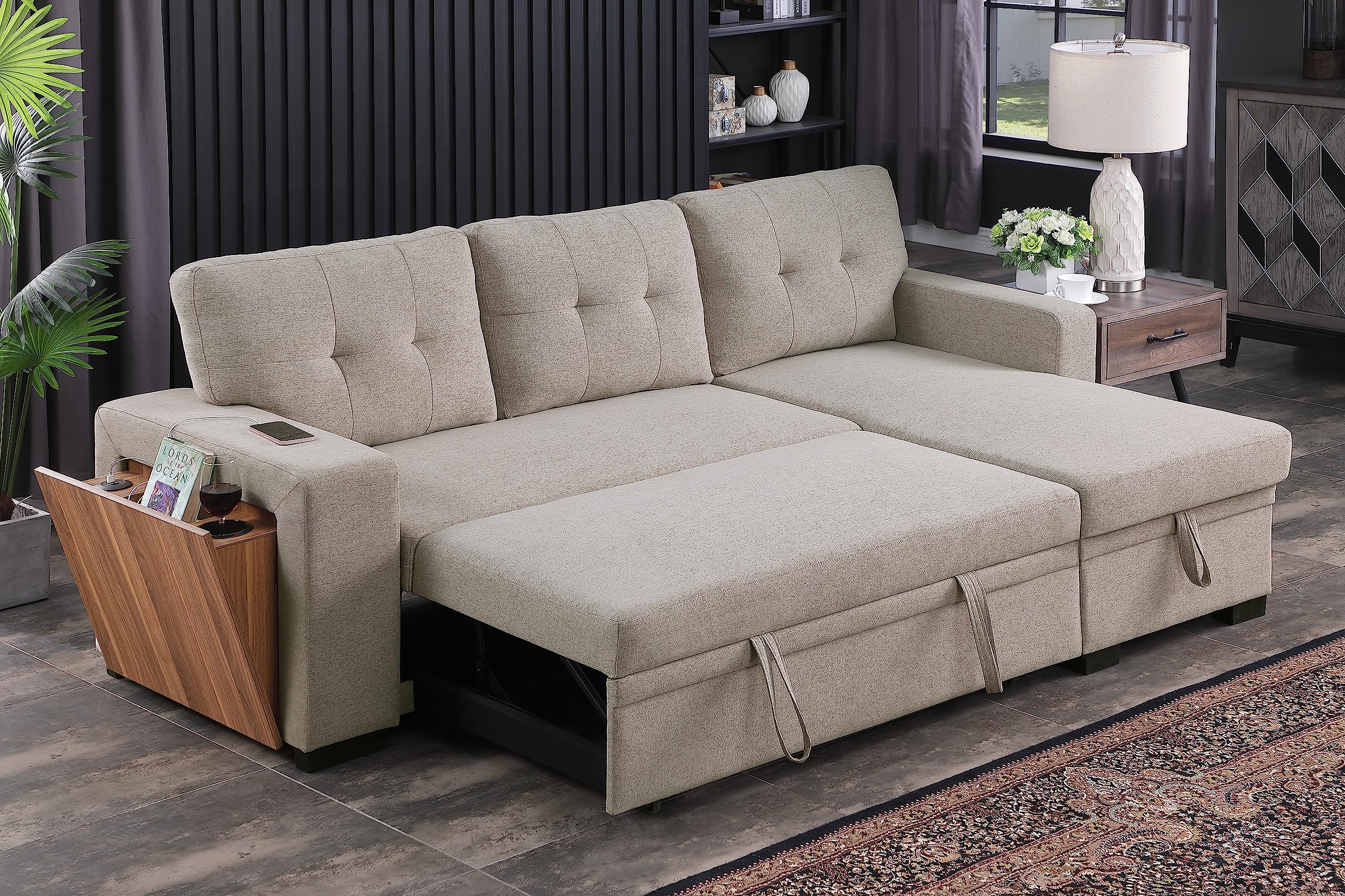 Devion Furniture Alexis Sofabed, 92" W x 53" D x 35H, Light Gray