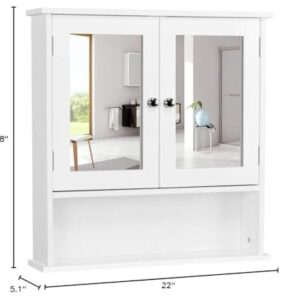 Gerrit Bathroom Wall Mount Medicine Cabinet w/Adjustable Shelves & 2 Mirror Door, White, rxz001