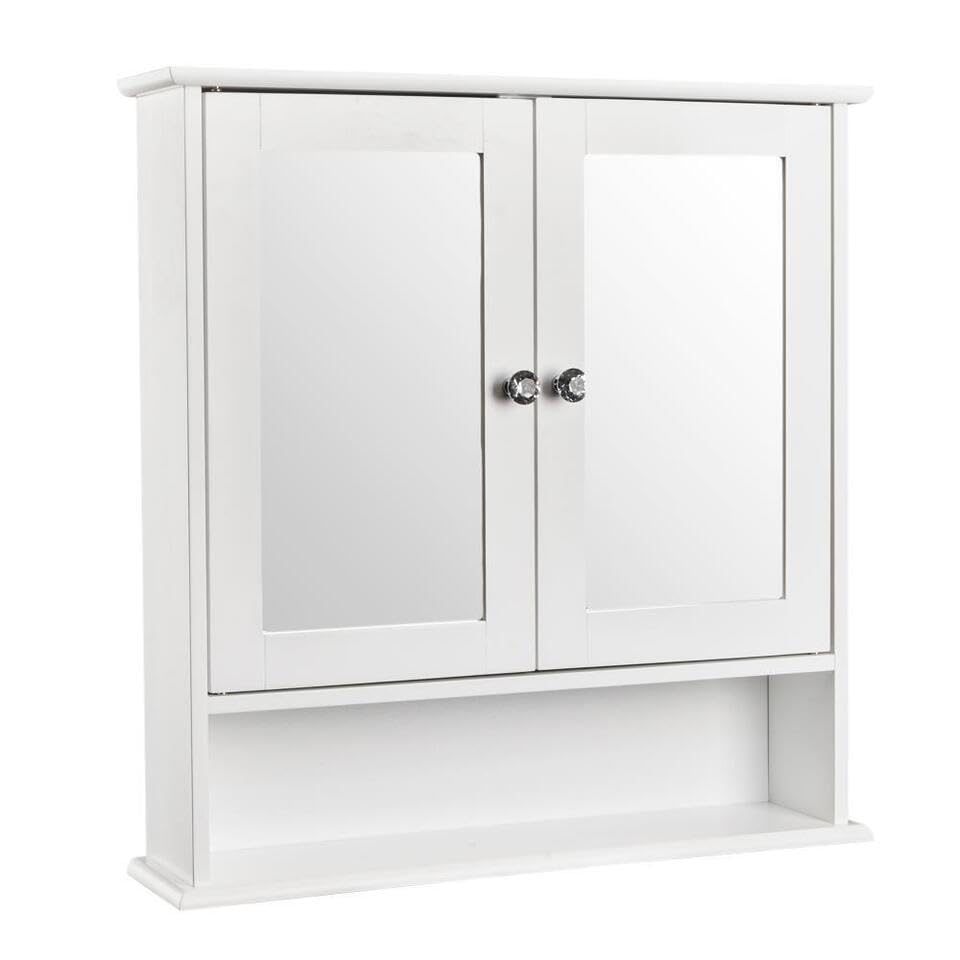 Gerrit Bathroom Wall Mount Medicine Cabinet w/Adjustable Shelves & 2 Mirror Door, White, rxz001