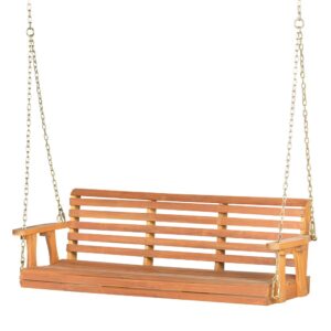 panana acacia wood porch swing 2-seater outdoor wooden swing bench with hanging chains for garden backyard deck patio