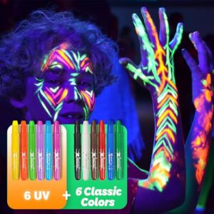 nsxsu 12 Colors Face Paint Sticks for Kids, Washable Face Painting for Toddlers and Students, Birthday Makeup Party Supplies, Kids Stocking Stuffers, Mess-Free Girls Boys Face Painting Kits