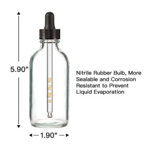 4PK 4oz(120ml) Clear Glass Bottles with Droppers and Phenolic Caps. 120ml Dropper Bottle with Corrosion Resistant Nitrile Rubber and Not Faded Markings. 4oz Bottles with Caps for Juice, Hot Sauces.