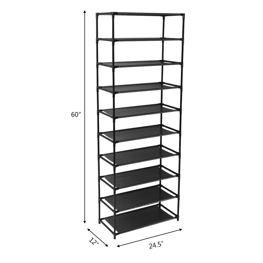 BTHTRCZ 10 Tiers Shoes Rack Storage Organizer,Metal Shoe Rack Holds 50 Pairs Shoe,Large Shoe Rack with Black Metal Frame for Entryway,Living Room,Garage (10-Black)