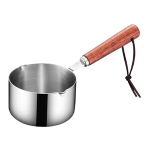 stainless steel sauce pan, mini milk warmer pot soup pan with wooden handle small saucepan for butter warmer heating milk cooking sauce (125ml)