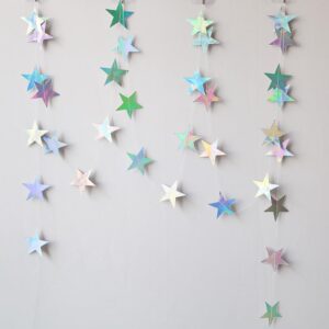 iridescent shining star hanging garland iridescent hanging sparkling star streamer glitter star bunting banner twinkle star backdrop for wedding baby shower birthday christmas decorations 40 feet