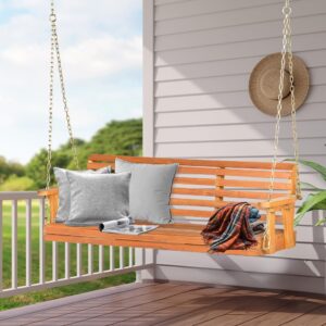 Panana Acacia Wood Porch Swing 2-Seater Outdoor Wooden Swing Bench with Hanging Chains for Garden Backyard Deck Patio