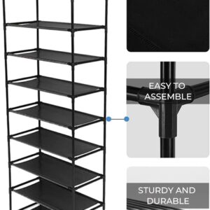 BTHTRCZ 10 Tiers Shoes Rack Storage Organizer,Metal Shoe Rack Holds 50 Pairs Shoe,Large Shoe Rack with Black Metal Frame for Entryway,Living Room,Garage (10-Black)