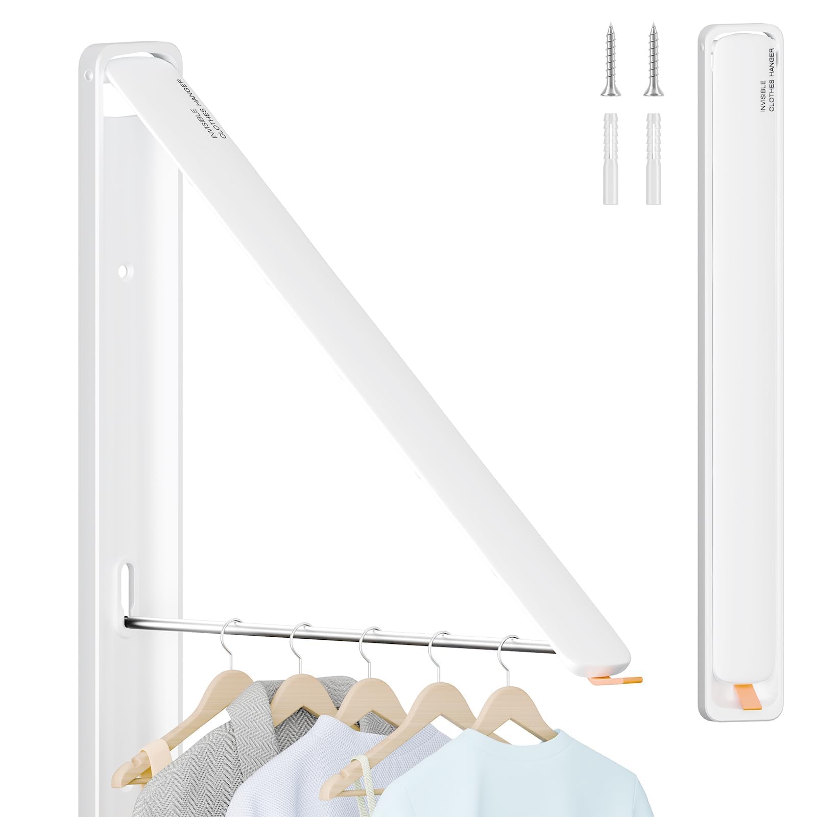 dancrul Retractable Clothes Drying Rack,Wall-Mounted Clothes Hanger Rack for Laundry Room,Laundry Drying Rack Wall Mount Space Saving Closet Organizer,Easy Installation Aluminium Dryer 1pcs White