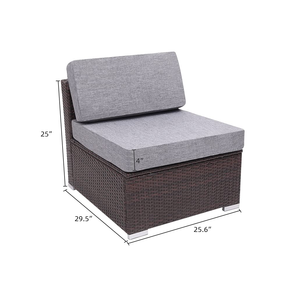 FANCUF 2 Pieces PE Wicker Rattan Armless Sofa Patio Furniture Set for Garden and Outdoors