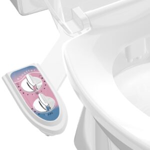 aünsffer toilet bidet attachment for toilet, no-electric fresh cold water with dual nozzles sprayer, 3 wash modes (feminine/bidet wash + self-cleaning)，fits standard toilet bowl, blue pink