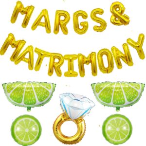 margs and matrimony bachelorette party decorations,20pcs marg margarita banner lime and diamond ring balloons, mexican fiesta cinco de mayo backdrop,taco bar decor for carnival bridal shower supplies