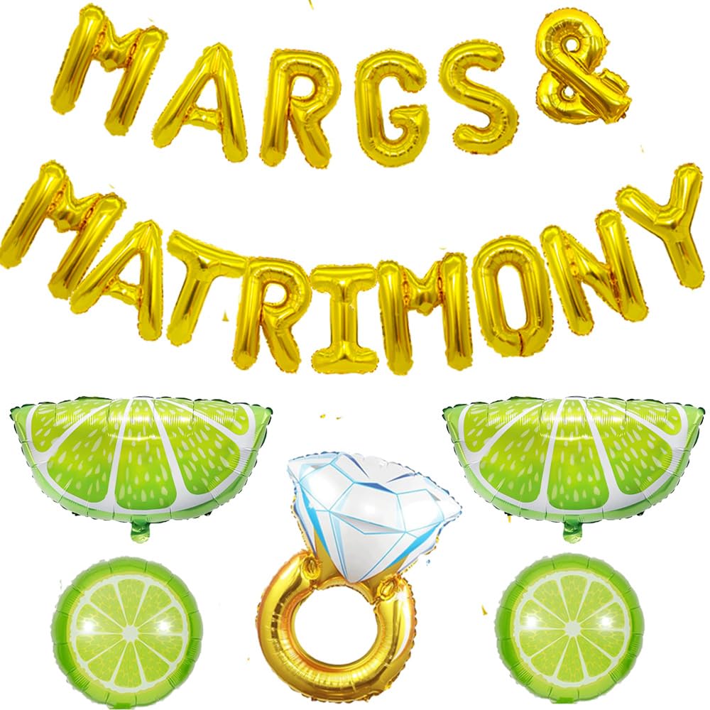 Margs and Matrimony Bachelorette Party Decorations,20pcs Marg Margarita Banner Lime and Diamond Ring Balloons, Mexican Fiesta Cinco De Mayo Backdrop,Taco Bar Decor for Carnival Bridal Shower Supplies