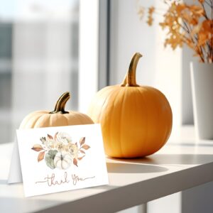 Whaline 50 Pack Fall Thank You Cards Bulk Watercolor Autumn Floral Pumpkin Note Cards with Envelopes Stickers Retro Blank Cards for Thanksgiving Harvest Wedding Baby Bridal Shower