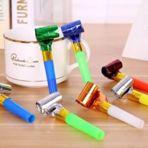 100 Pcs Party Blower, Colorful Birthday Noisemakers Funny Birthday Blow Horns Squawkers Party Whistles New Years Party Favors for Kids Adults