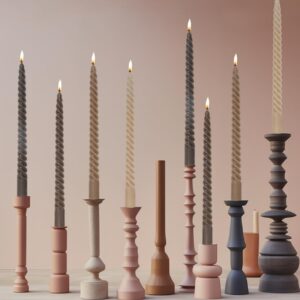 LPUSA Brown Tall Taper Candles Spiral Candle Sticks,Unscented Pastel Candle for Holiday,Wedding and Home Decoration,10inch,12 Pack(E-Gradient Brown)