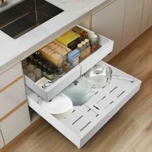 21" deep expandable pull out cabinet organizer,(12"-20")slide out drawers for kitchen cabinets,adhesive with nano film, peel and stick pull out drawers for cabinets in kitchen, pantry (white)